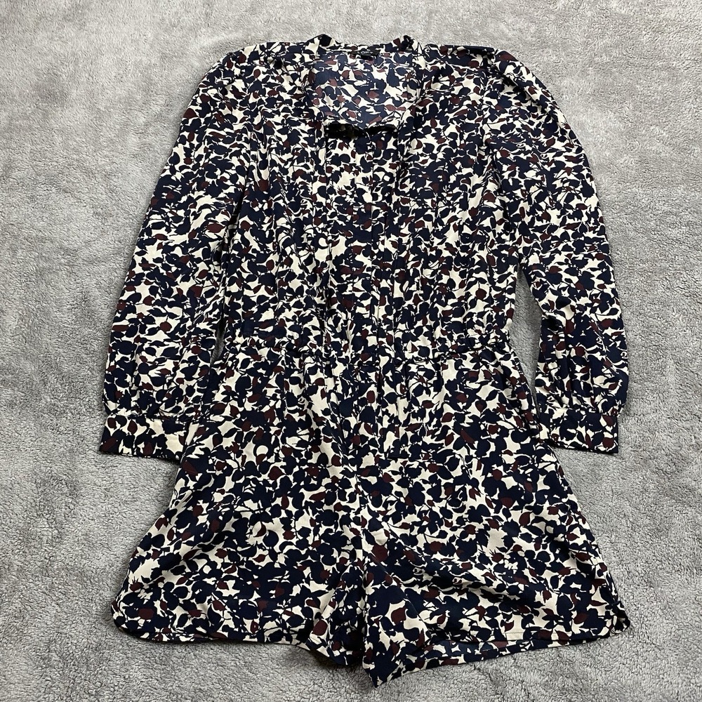 Loft Romper Womens Size 2 Tan Floral Button Front Long Sleeve